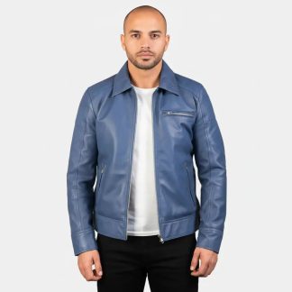 Lavender Blue Leather Biker Jacket