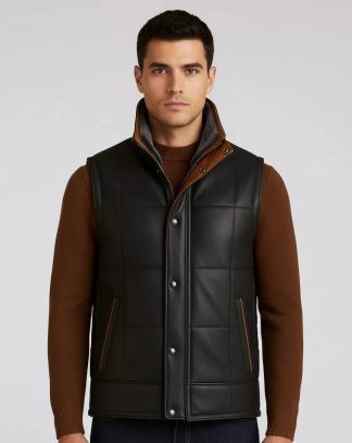 Aviator Sheepskin Leather Shearling Gilet Vest Jacket