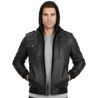 Men's Dark Gray Leather Bomber Jacket