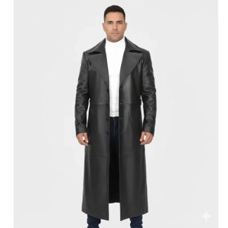 Men's Full-Length Black Leather Coat